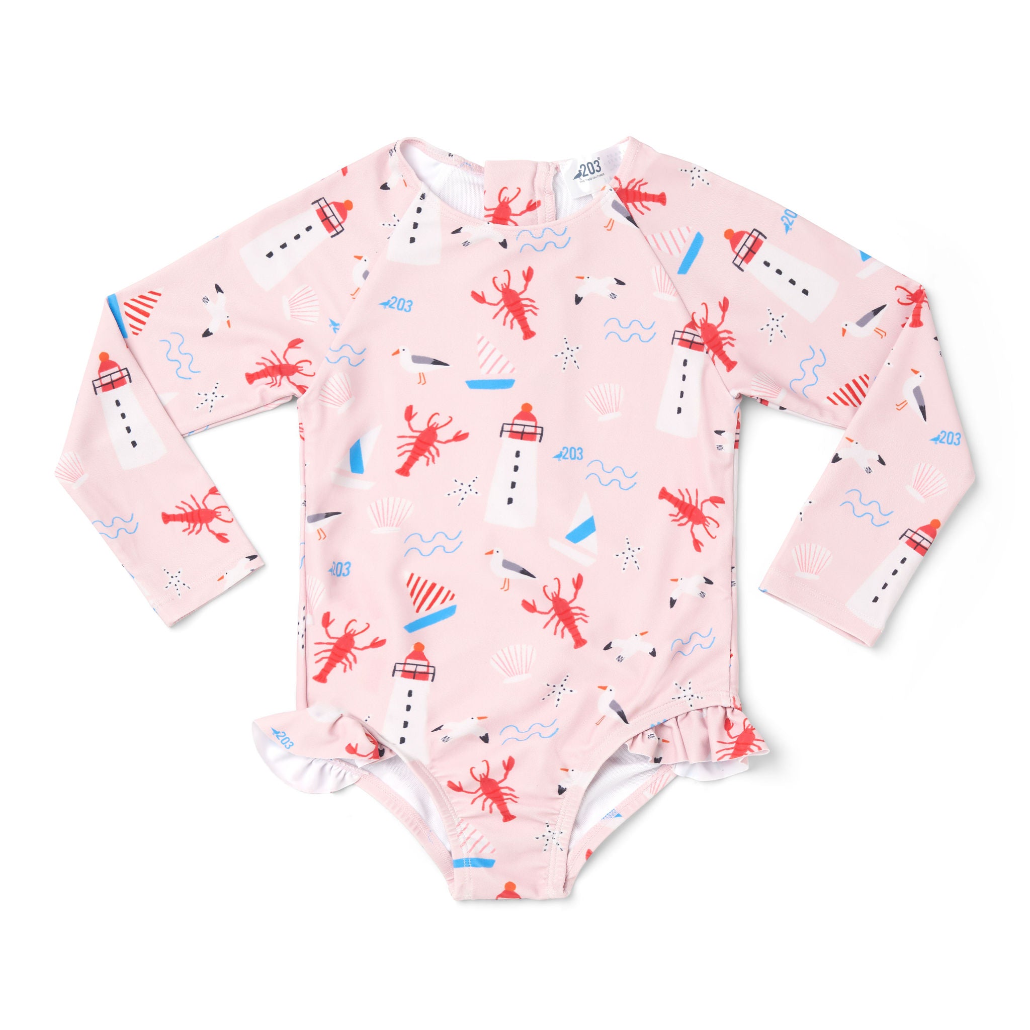 Kids long sleeve half-zip rash guard in rainbow fish
